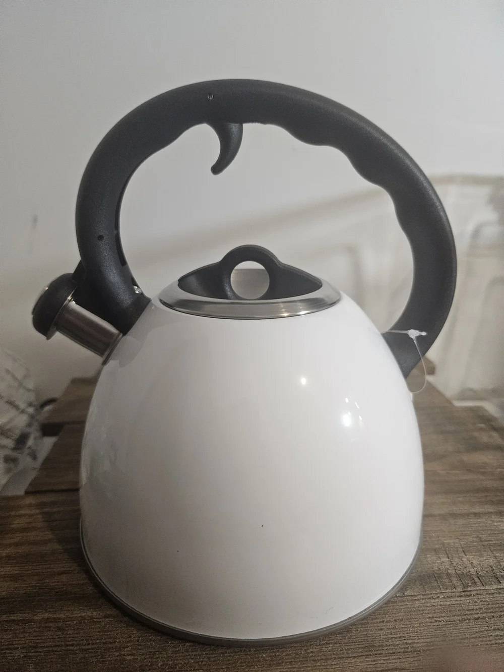 Pinkies Up Whistling Tea Kettle White/black New In Box.